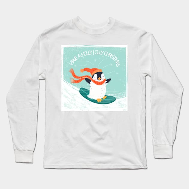 Christmas Penguin Long Sleeve T-Shirt by SJAdventures